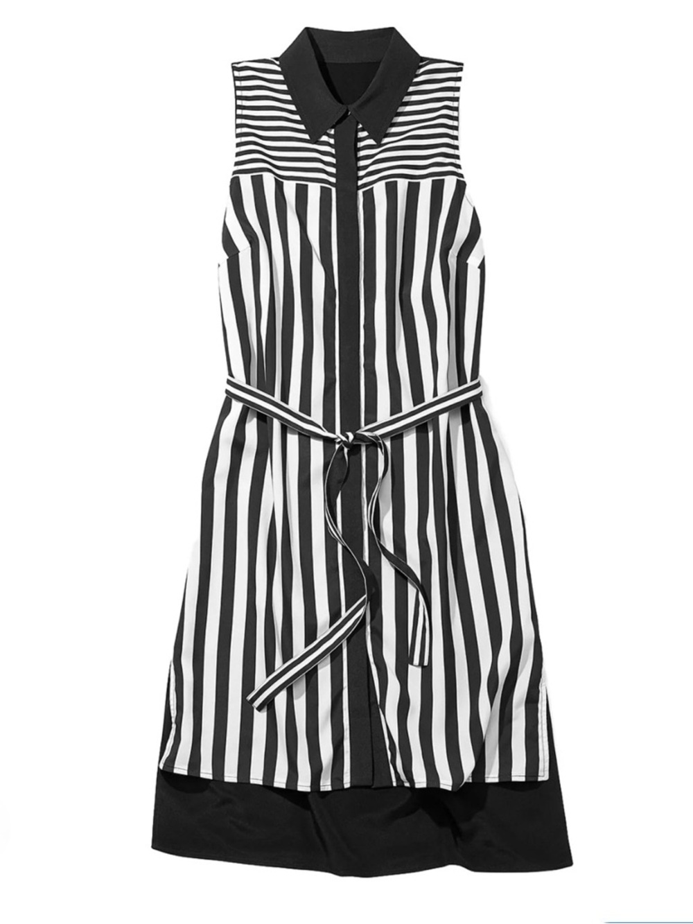 Rebecca Minkoff Black & White Striped Sleeveless Midi Shirt Dress